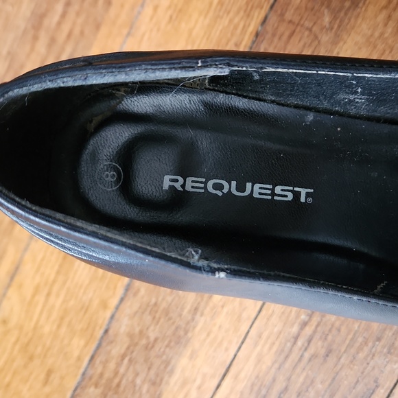 Request black peep toe stacked wood heels - Picture 6 of 8